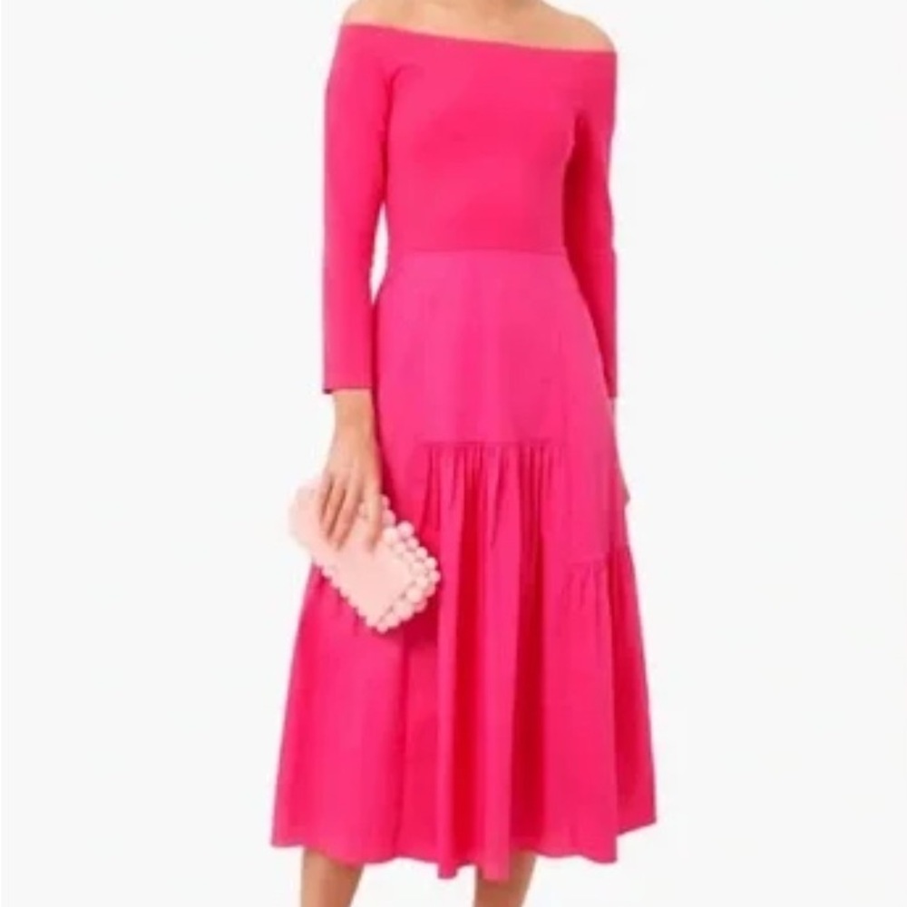 Tuckernuck Vibrant Pink Off the shoulder Long Sleeve Dress